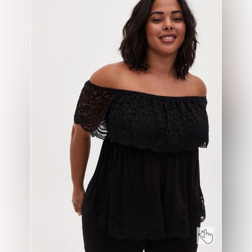 Torrid - size 2 - Super Soft & Lace Black Off Shoulder Top - NWOT